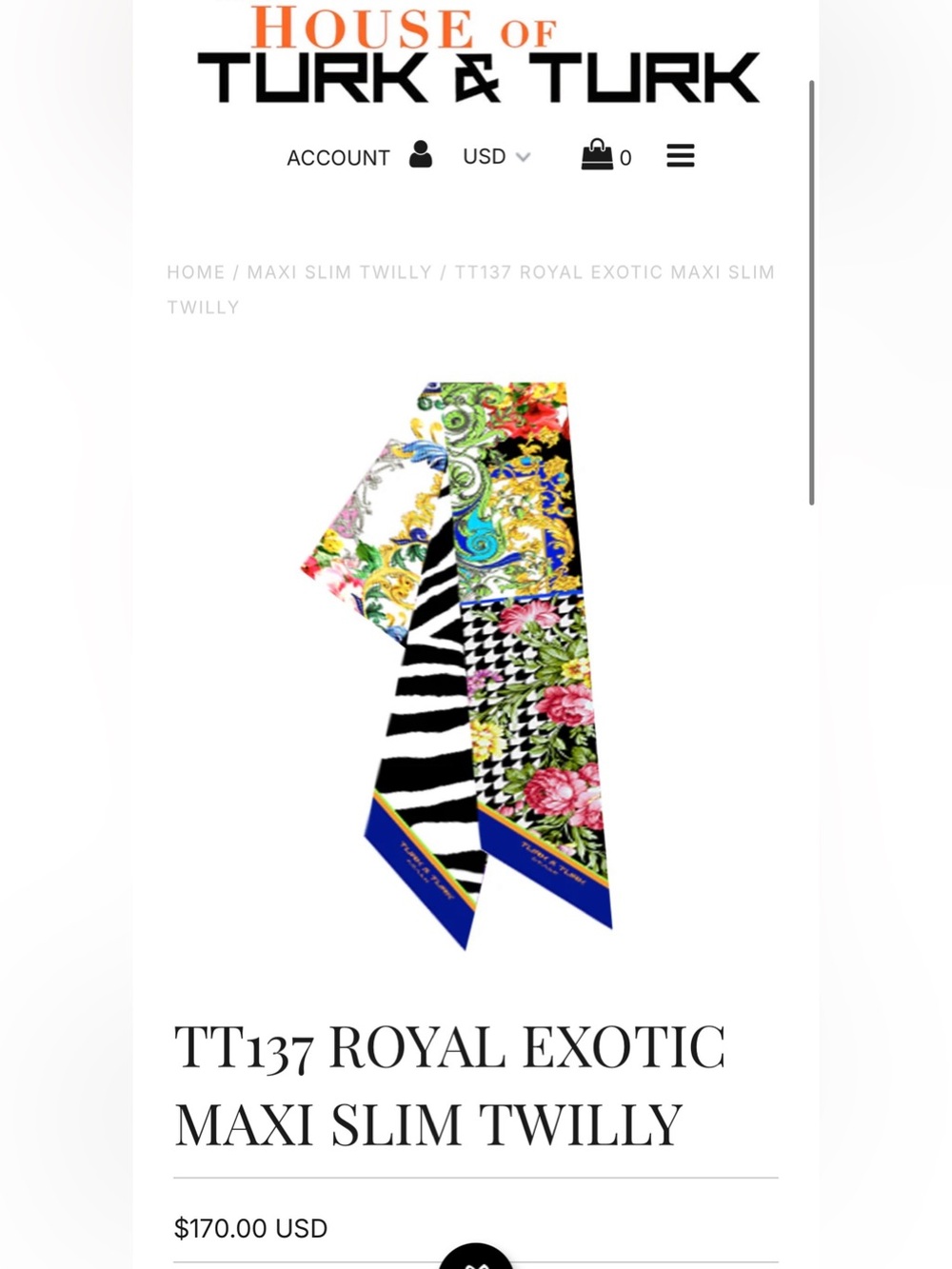 HOUSE OF TURK & TURK TT038 Royal Floral Silk Twilly/Scarf